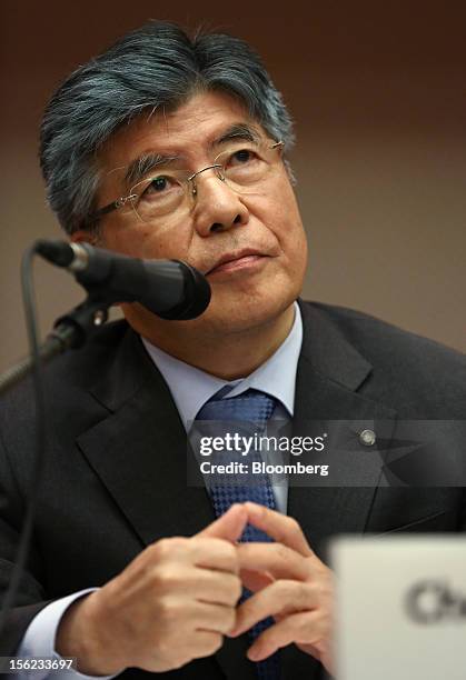 Kim Choong Soo, governor of the Bank of Korea, attends a news conference in Seoul, South Korea, on Monday, Nov. 12, 2012. South Korea will act if won...