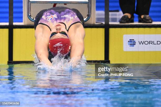 Britain's Katie Shanahan competes in the final of the women's 200m backstroke swimming event during the World Aquatics Championships in Fukuoka on...