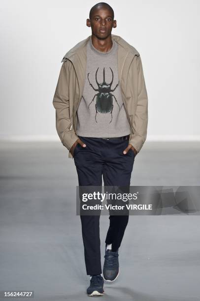 Model walks the runway during the R Groove Fall/Winter 2013 fashion show at Fashion Rio on November 09, 2012 in Rio de Janeiro, Brazil.