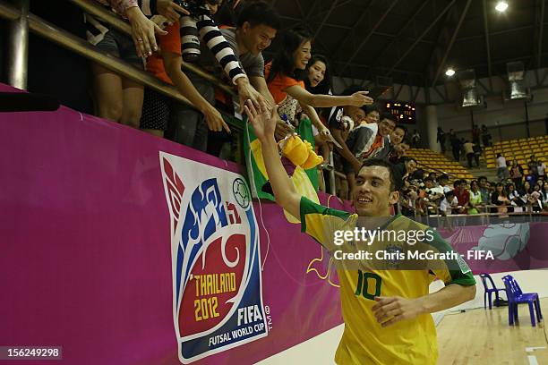 Fernandinho of Brazil celebrates with the crowd after defeating Panama during the FIFA Futsal World Cup, Round of 16 match between Brazil and Panama...