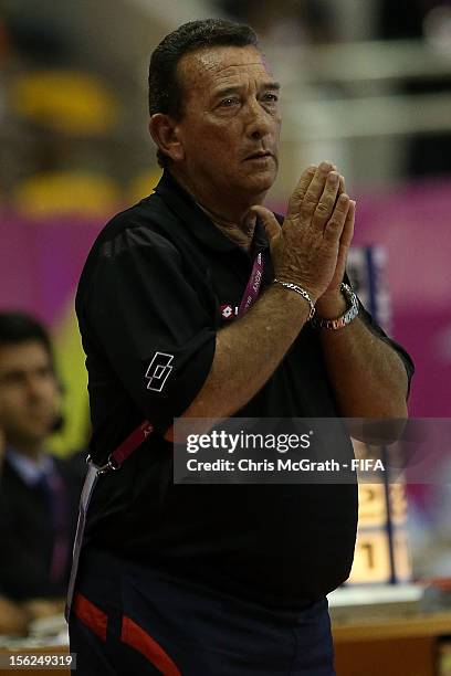 Panama coach Agustin Campuzano watches from the sideline during the FIFA Futsal World Cup, Round of 16 match between Brazil and Panama at Korat...