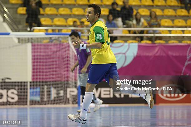 Falcao of Brazil celebrates scoring a goal against Panama during the FIFA Futsal World Cup, Round of 16 match between Brazil and Panama at Korat...