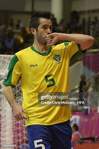 Rafael of Brazil celebrates scoring a goal against Panama during the FIFA Futsal World Cup, Round of 16 match between Brazil and Panama at Korat...
