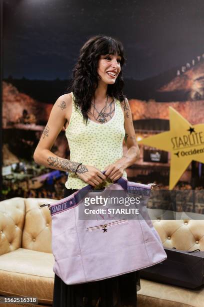 Natalia Lacunza attends a photocall ahead of the concert of Natalia Lacunza & Belen Aguilera during the Starlite Occident 2023 at Cantera de...