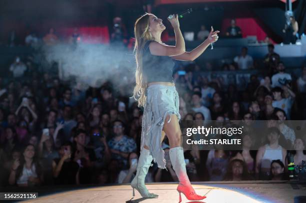 Spanish singer Belen Aguilera performs on stage during Starlite Occident 2023 at Cantera de Nagüeles, Marbella, on July 20, 2023 in Malaga, Spain.