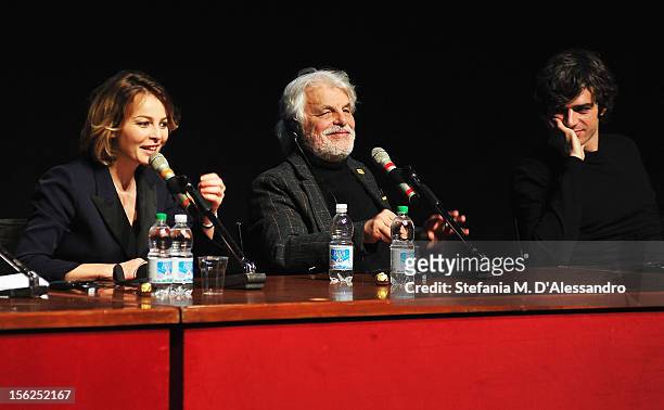 Actress Violante Placido, director Michele Placido and actor Luca Argentero attend 'The Lookout' Press Conference during the 7th Rome Film Festival...