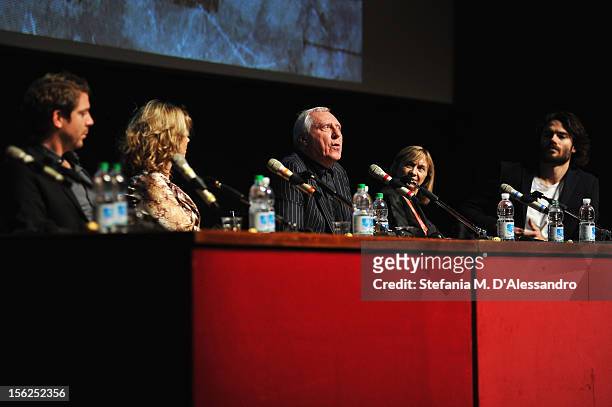 Director Peter Greenaway attends the 'Goltzius And The Pelican Company' Press Conference during the 7th Rome Film Festival at the Auditorium Parco...