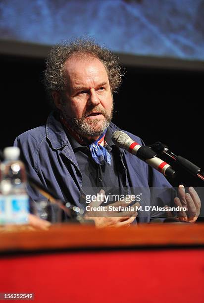 Director Mike Figgis attends the 'Suspension of Disbelief' Press Conference during the 7th Rome Film Festival at the Auditorium Parco Della Musica on...