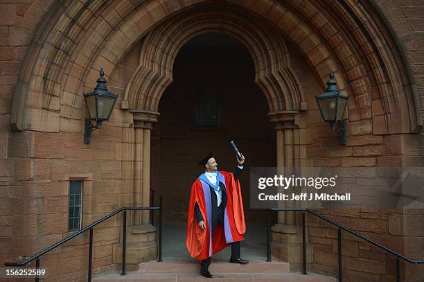 Oscar Pistorius, holds his scroll after receiveing his honorary doctorate from Strathclyde University in the Barony Hall on November 12, 2012 in...