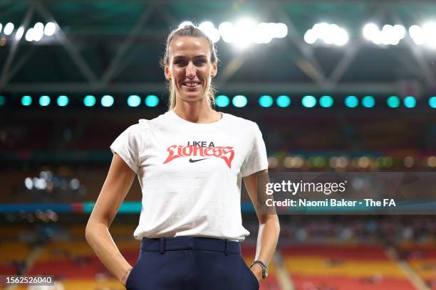 Former England player Jill Scott poses for a photo prior to the FIFA Women's World Cup Australia & New Zealand 2023 Group D match between England and...