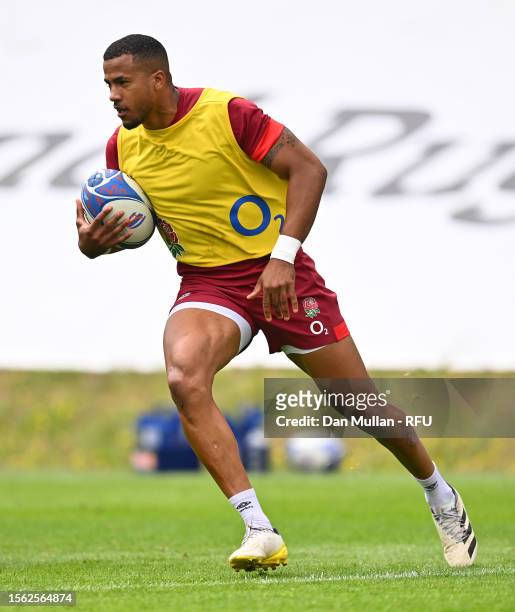 Anthony Watson of England looks for space during a training session at Pennyhill Park on July 18, 2023 in Bagshot, England.