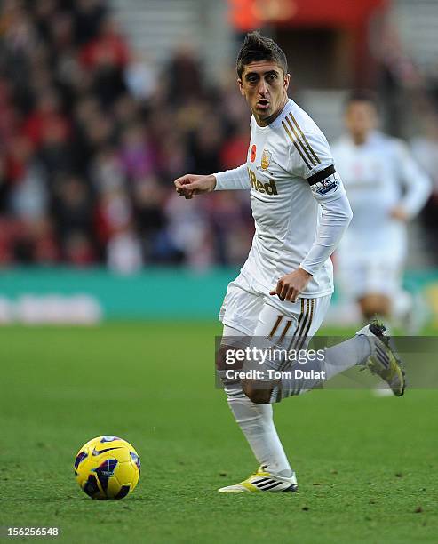 Pablo Hernandez of Swansea City during the Barclays Premier League match between Southampton and Swansea City at St Mary's Stadium on November 10,...