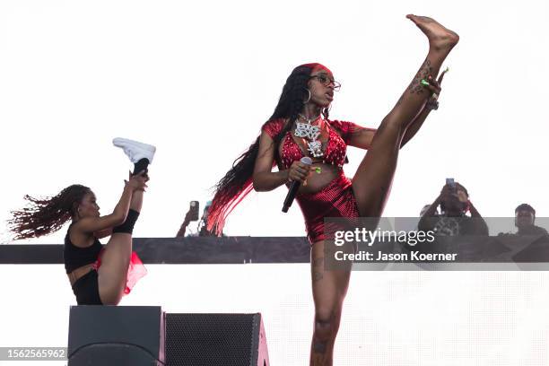 American rapper Sexyy Redd performs onstage during day one of Rolling Loud Miami at Hard Rock Stadium on July 21, 2023 in Miami Gardens, Florida.