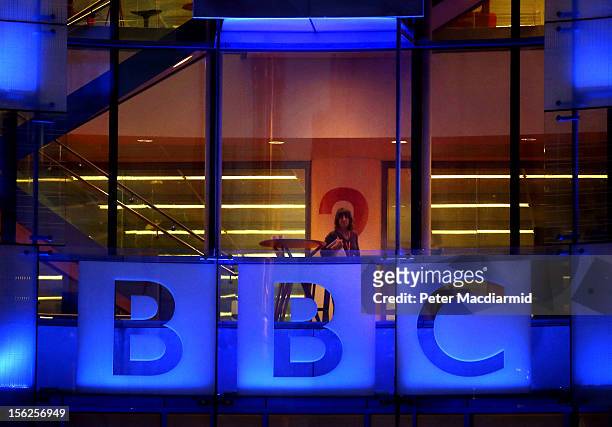 An employee walks inside BBC headquarters at New Broadcasting House on November 12, 2012 in London, England. Tim Davie has been appointed the acting...