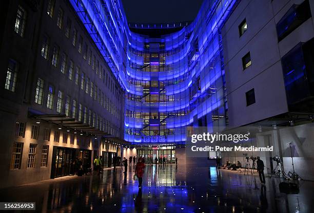 Crews and members of the public stand outside the BBC headquarters at New Broadcasting House on November 12, 2012 in London, England. Tim Davie has...
