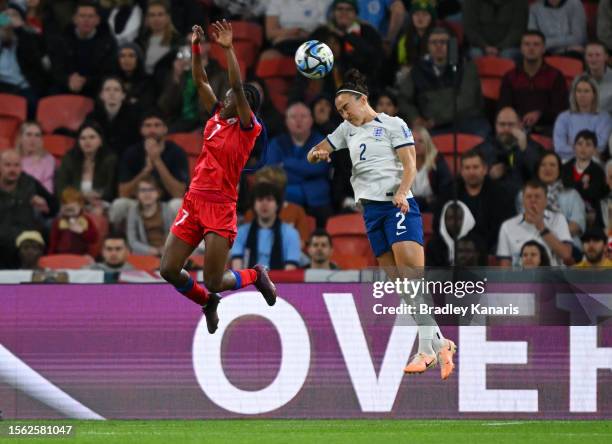 Batcheba Louis of Haiti commits a hand ball in the box resulting in a penalty to England during the FIFA Women's World Cup Australia & New Zealand...