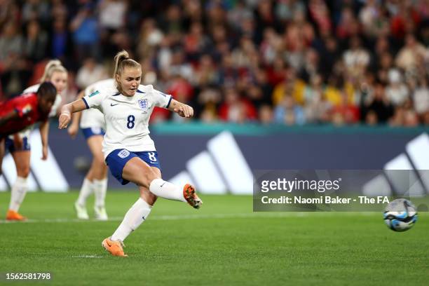 Georgia Stanway of England scores her team's first goal from the penalty spot during the FIFA Women's World Cup Australia & New Zealand 2023 Group D...