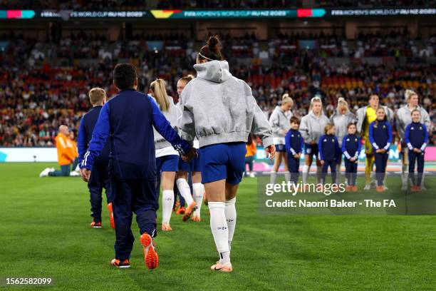 Lucy Bronze of England walks onto the pitch prior to the FIFA Women's World Cup Australia & New Zealand 2023 Group D match between England and Haiti...