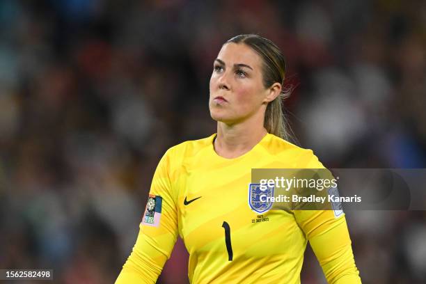 Mary Earps of England reacts during the FIFA Women's World Cup Australia & New Zealand 2023 Group D match between England and Haiti at Brisbane...