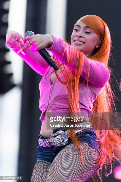 American rapper Ice Spice performs onstage during day one of Rolling Loud Miami at Hard Rock Stadium on July 21, 2023 in Miami Gardens, Florida.