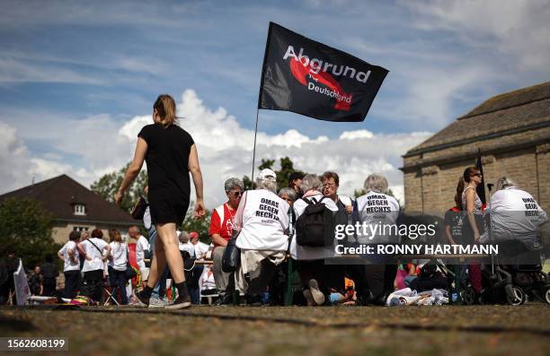 Members of the citizen initiative "Omas gegen rechts" hold a rally against the European Election Assembly of the German far-right Alternative for...