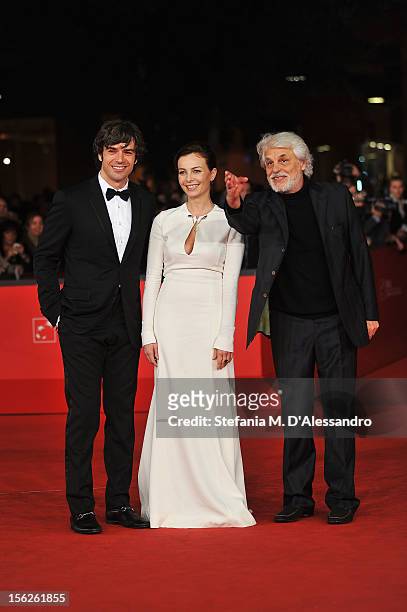 Actors Luca Argentero, Violante Placido and director Michele Placido attend 'The Lookout' Premiere during the 7th Rome Film Festival at the...