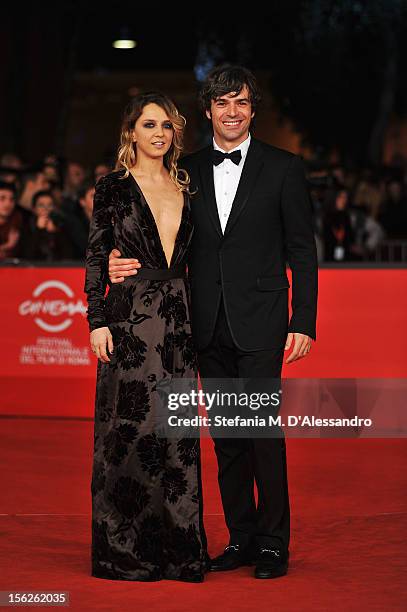 Myriam Catania and Luca Argentero attend 'The Lookout' Premiere during the 7th Rome Film Festival at the Auditorium Parco Della Musica on November...