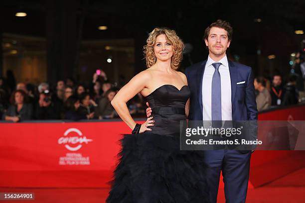 Actors Anne Louise Hassing and Ramsey Nasr attend the 'Goltzius And The Pelican Company' Premiere during the 7th Rome Film Festival at the Auditorium...