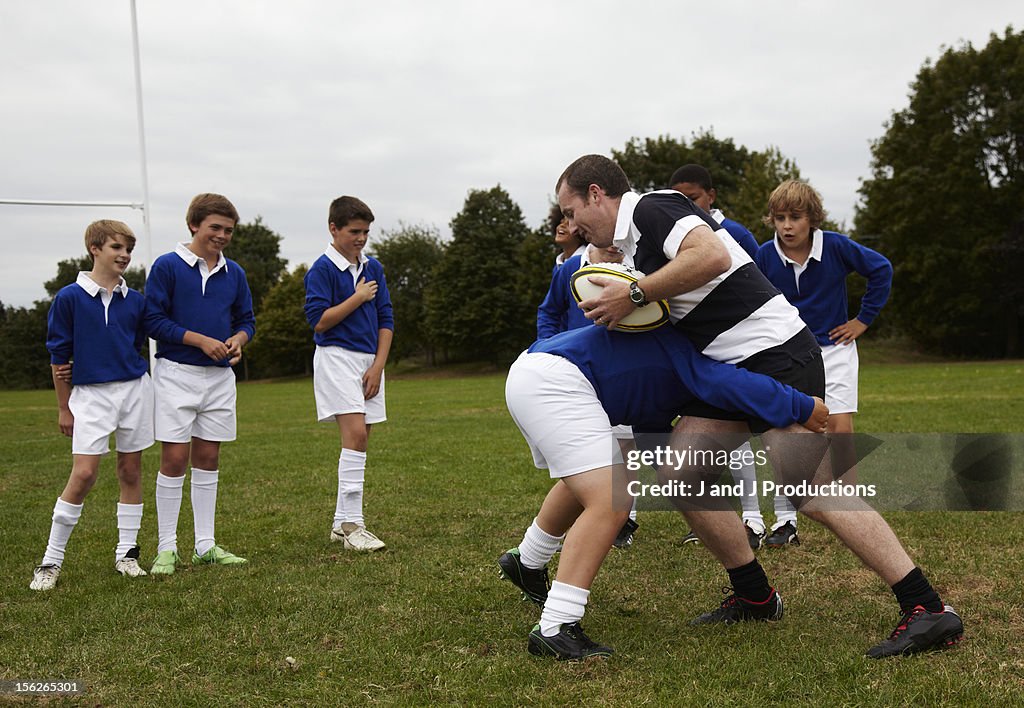 Boy and coach training