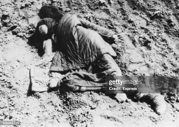 The body of a young woman near Poltava during the man-made Holodomor famine in the Ukraine, former Soviet Union, Spring 1934.