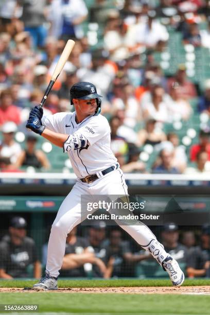Spencer Torkelson of the Detroit Tigers at bat during the first inning against the San Francisco Giants at Comerica Park on July 24, 2023 in Detroit,...