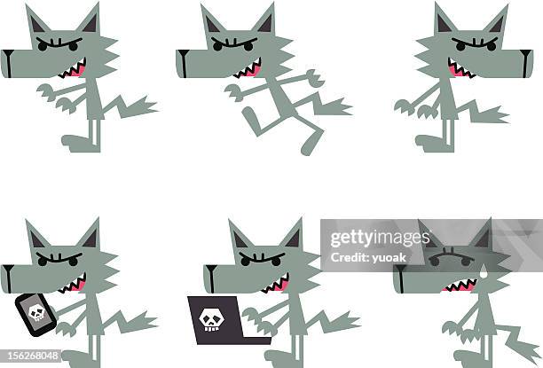 ilustraciones, imágenes clip art, dibujos animados e iconos de stock de mala lobo caracteres - red wolf