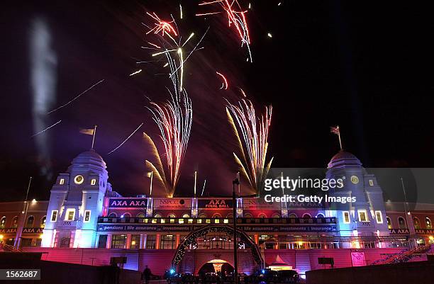 Fireworks mark the end of an era for Wembley Stadium during The AXA Final Ball at Wembley Stadium, London. Mandatory Credit: Allsport UK/ALLSPORT