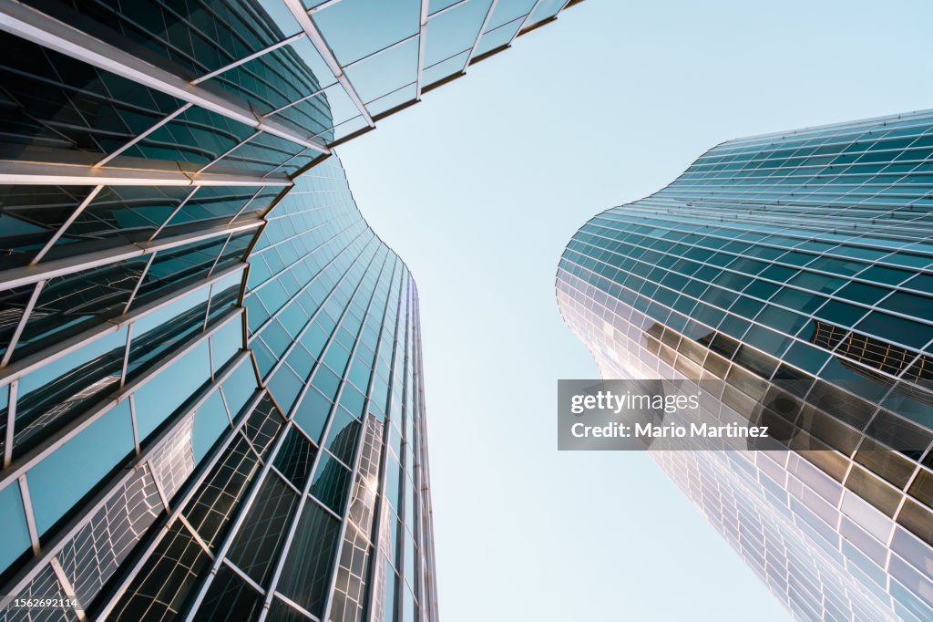 Looking up view of futuristic building