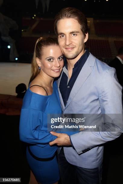 Nadja Scheiwiller and Alexander Klaws attend the Ice Age Live! gala premiere at ISS Dome on November 12, 2012 in Duesseldorf, Germany.