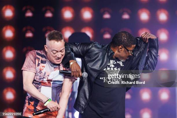 Kid and Play of Kid 'n Play perform during the "Dj Cassidy's Pass the Mic Live" at Radio City Music Hall on July 21, 2023 in New York City.