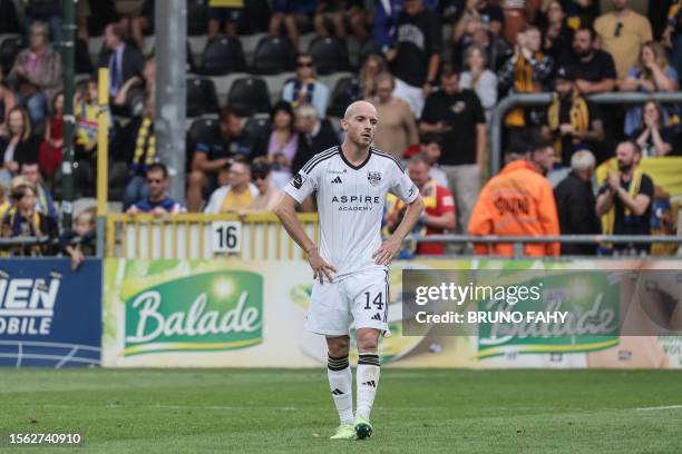 Eupen's Jerome Deom looks dejected after a soccer match between KAS Eupen and KVC Westerlo, Saturday 29 July 2023 in Eupen, on day 1/30 of the...