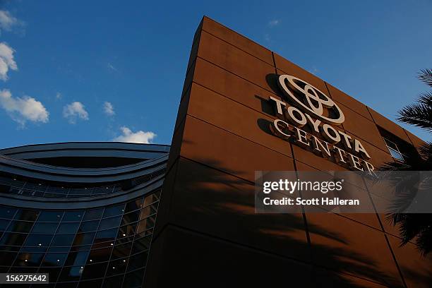 General view of the front of the Toyota Center prior to the start of the game between the Houston Rockets and the Miami Heat on November 12, 2012 in...