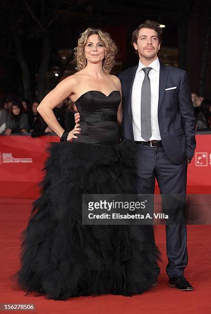 Actors Anne Louise Hassing and Ramsey Nasr attend the 'Goltzius And The Pelican Company' Premiere during the 7th Rome Film Festival at Auditorium...