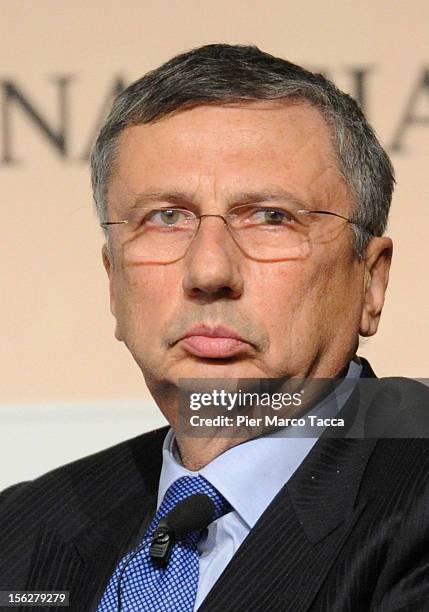 Finmeccanica Chairman and CEO Giuseppe Orsi participates in the Financial Times of London Italy Summit on November 12, 2012 in Milan, Italy. The...