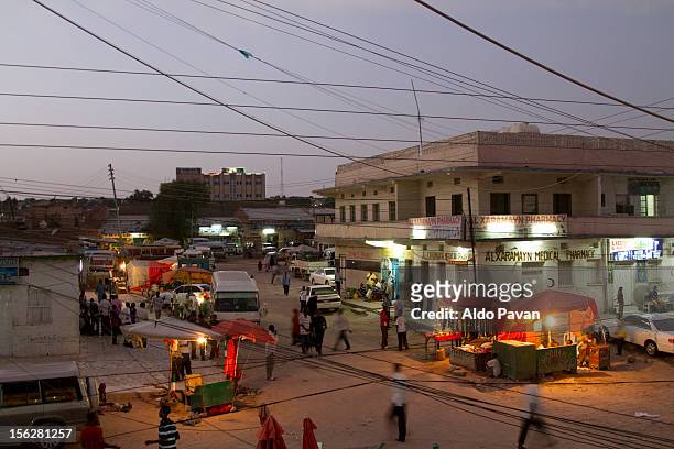 the downtown at dusk. - ethiopia city stock pictures, royalty-free photos & images