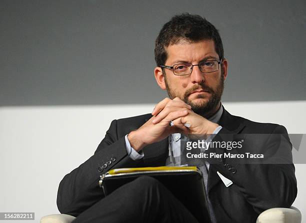Italia Futura Director Andrea Romano participates in the Financial Times of London Italy Summit on November 12, 2012 in Milan, Italy. The summit was...