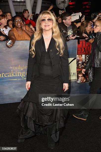 Singer Stevie Nicks arrives at "The Twilight Saga: Breaking Dawn - Part 2" Los Angeles premiere at the Nokia Theatre L.A. Live on November 12, 2012...