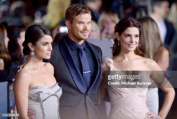 Actors Nikki Reed, Kellan Lutz, and Ashley Greene arrive at the premiere of Summit Entertainment's "The Twilight Saga: Breaking Dawn - Part 2" at...