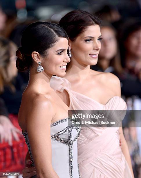 Actresses Nikki Reed and Ashley Greene arrive at the premiere of Summit Entertainment's "The Twilight Saga: Breaking Dawn - Part 2" at Nokia Theatre...