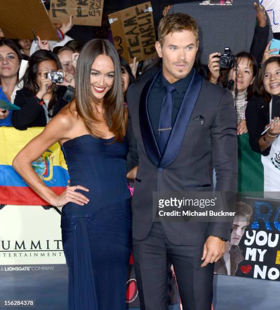 Model Sharni Vinson and actor Kellan Lutz arrive at the premiere of Summit Entertainment's "The Twilight Saga: Breaking Dawn - Part 2" at Nokia...