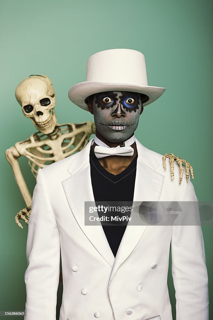 Scary Sugar Skull man with a skeleton