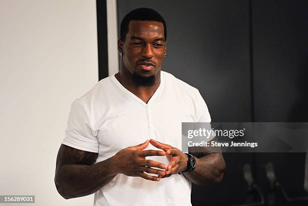 Patrick Willis attends Game Day Speech Clinic at San Francisco 49ers Practice Facility on November 12, 2012 in Santa Clara, California.