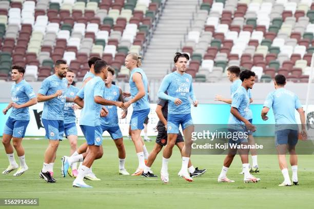 Jack Grealish of Manchester City in action during the Manchester City training session at National Stadium on July 22, 2023 in Tokyo, Japan.