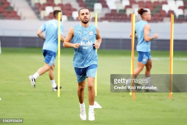 Bernardo Silva of Manchester City in action during the Manchester City training session at National Stadium on July 22, 2023 in Tokyo, Japan.